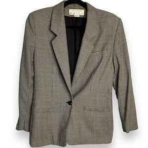 Vintage Rena Rowan Saville Blazer Jacket Womens 8 Black White Houndstooth Preppy
